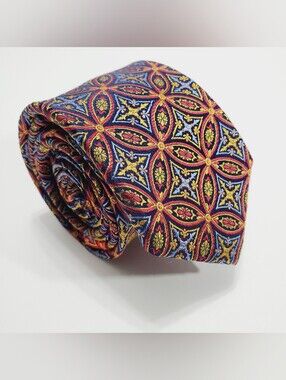 Haines & Bonner Men's Silk Neck Tie Multicolor Geometric Pattern Jacquard Fabric